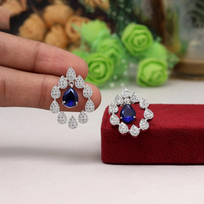 Blue Color American Diamond Earrings