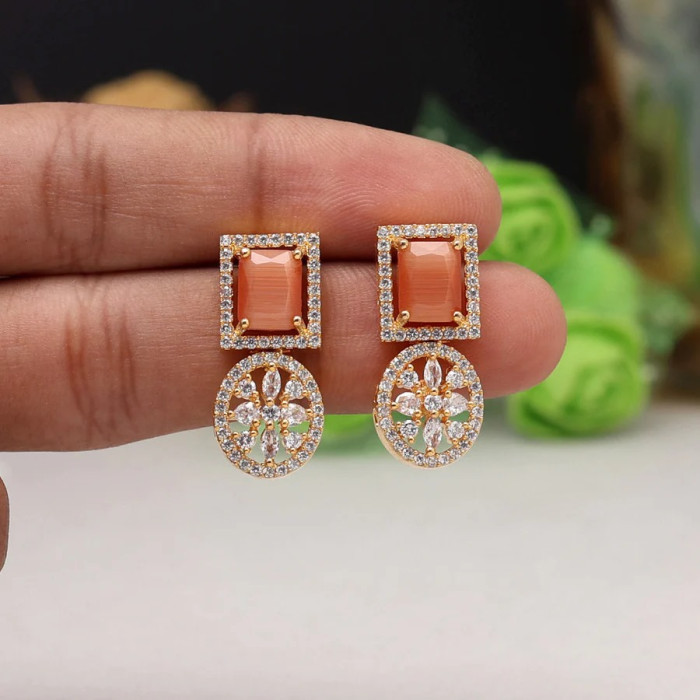 Brown Color American Diamond Earrings