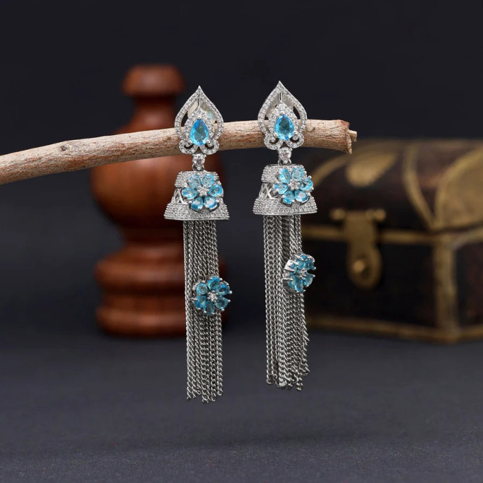 Firozi Color American Diamond Earrings