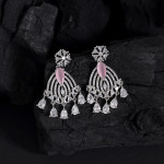 Pink Color American Diamond Earrings