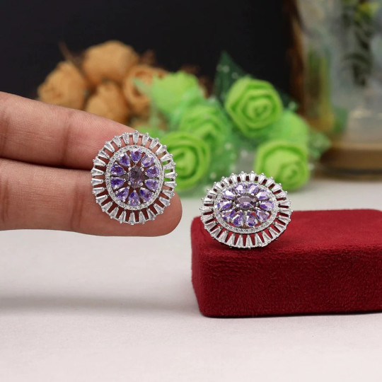 Purple Color American Diamond Earrings 