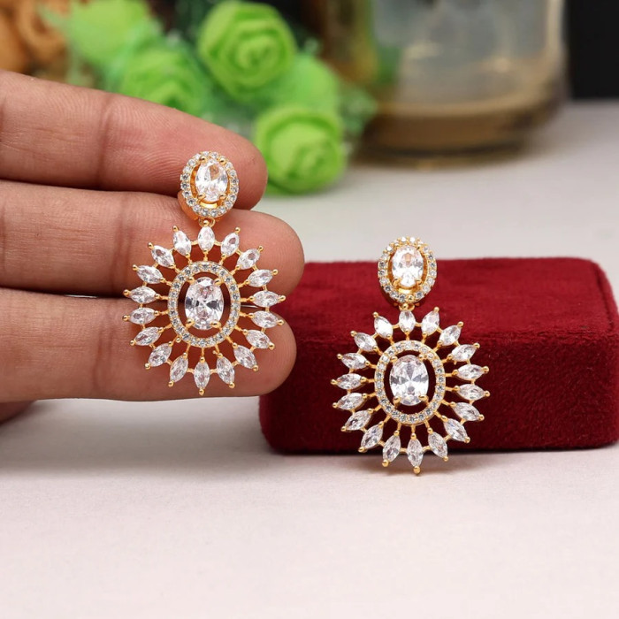 White Color American Diamond Earrings