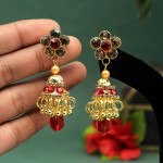 Red Color Antique Stone Earrings 