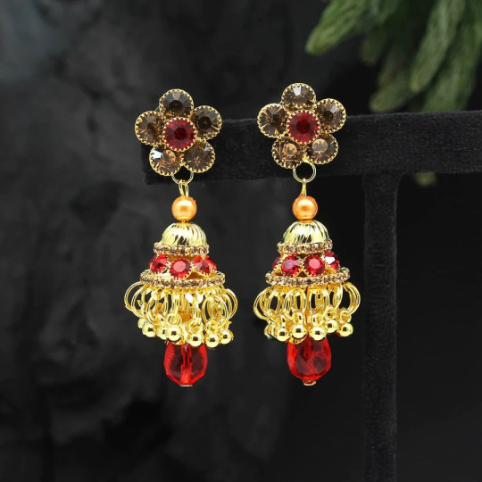 Red Color Antique Stone Earrings 