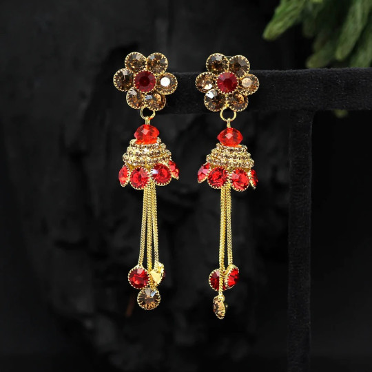 Red Color Antique Stone Earrings