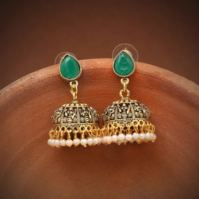 Green Color Oxidised Earrings