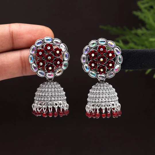 Maroon Color Oxidised Earrings