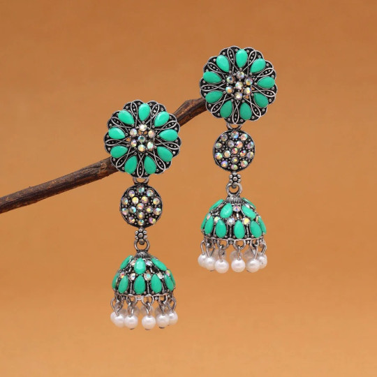 Parrot Green Color Oxidised Earrings