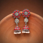 Red Color Oxidised Earrings