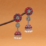 Red Color Oxidised Earrings