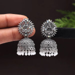 Silver Color Goddess Laxmi Temple Oxidised Earrings