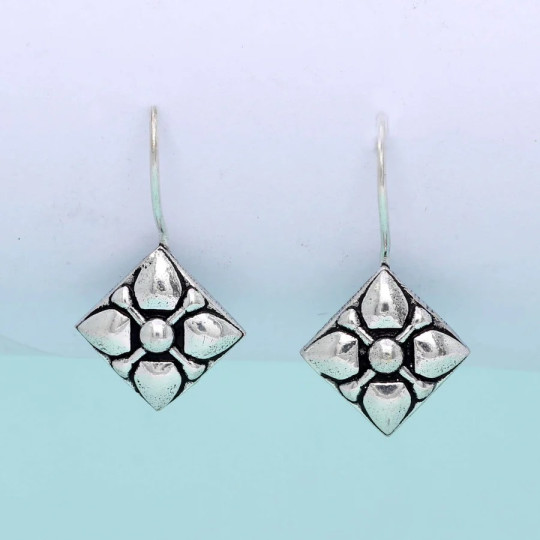 Square Shape Oxidized Silver-Plated Stud Brass Earrings