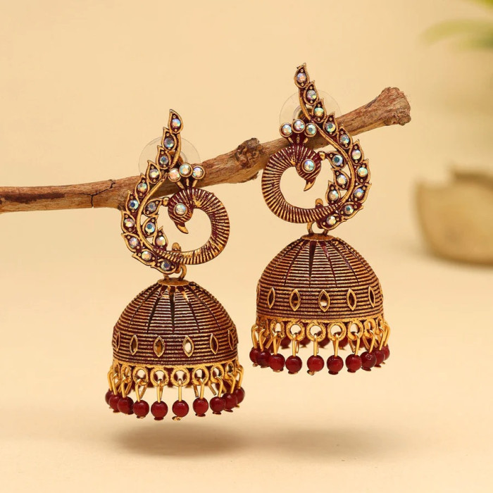 Maroon Color Peacock Inspired Mint Meena Earrings