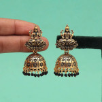 Black Color Goddess Lakshmi Oxidised Mint Meena Earrings