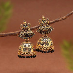 Black Color Goddess Lakshmi Oxidised Mint Meena Earrings