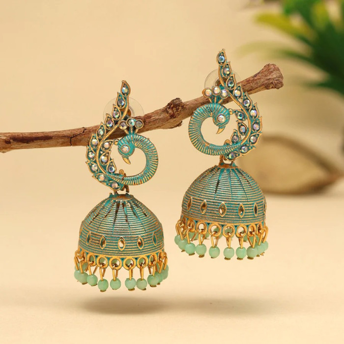 Rama Green Color Peacock Inspired Mint Meena Earrings