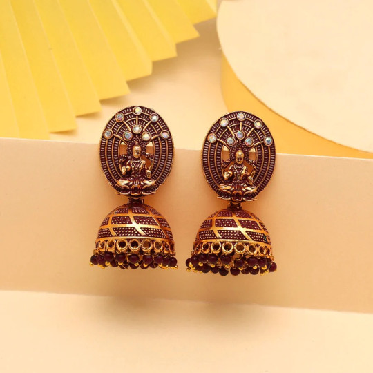 Maroon Color Oxidised Mint Meena Earrings