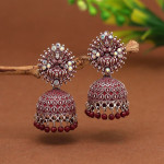 Maroon Color Goddess Lakshmi Mint Meena Earrings