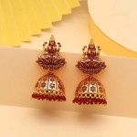 Red Color Goddess Lakshmi Oxidised Mint Meena Earrings