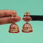 Red Color Goddess Lakshmi Oxidised Mint Meena Earrings