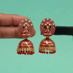 Red Color Oxidised Mint Meena Earrings