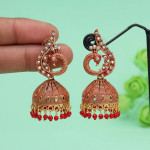 Red Color Peacock Inspired Mint Meena Earrings