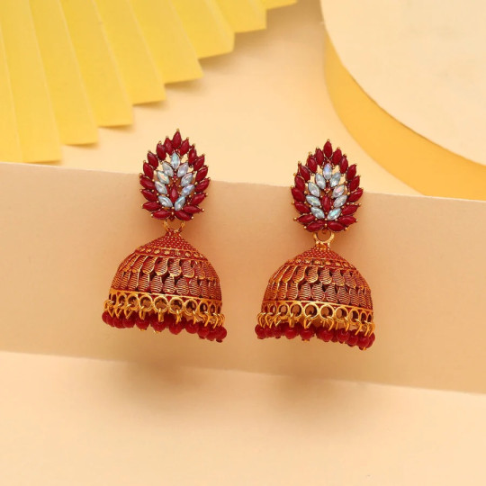 Red Color Oxidized Mint Meena Earrings