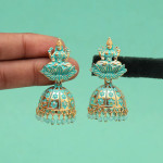 Rama Green Color Goddess Lakshmi Oxidised Mint Meena Earrings