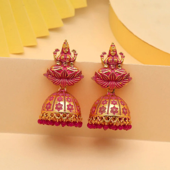 Rani Color Goddess Lakshmi Oxidised Mint Meena Earrings