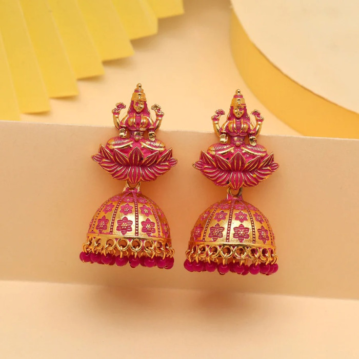 Rani Color Goddess Lakshmi Oxidised Mint Meena Earrings