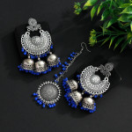 Blue Color Oxidised Earrings Tikka Set