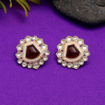 Maroon Color Kundan Stud Earrings