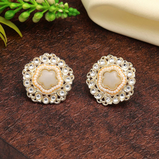 Maroon Color Kundan Stud Earrings 