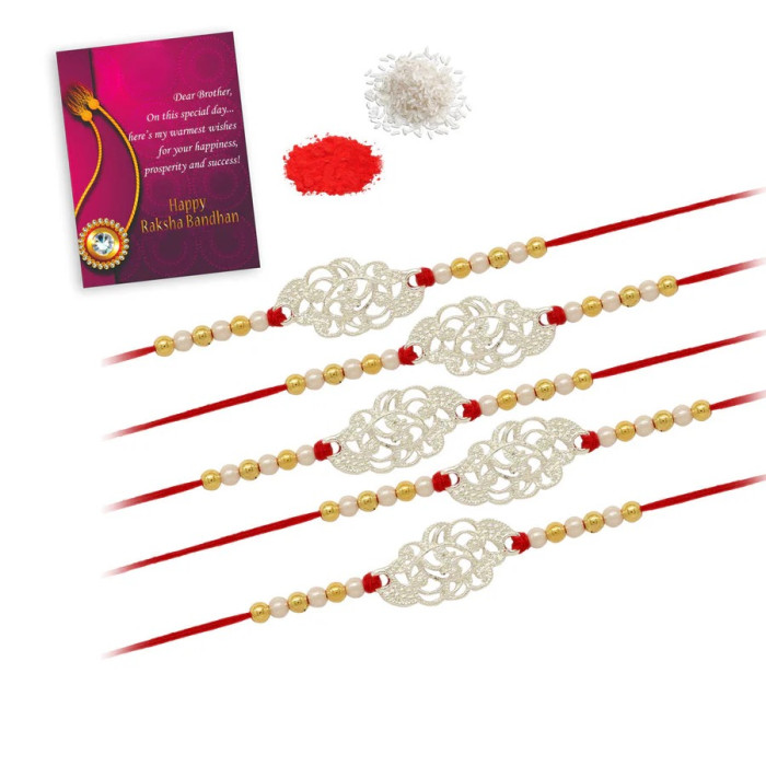 White Color Combo Of 5 Pieces Rakhi