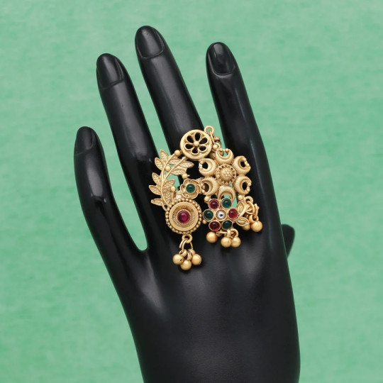 Rani & Green Color Matte Gold Rings