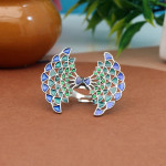 Blue & Green Color Meenakari Work Oxidised Ring